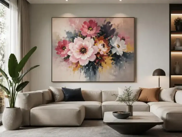 Sublimer son salon avec des peintures abstraites fleurs