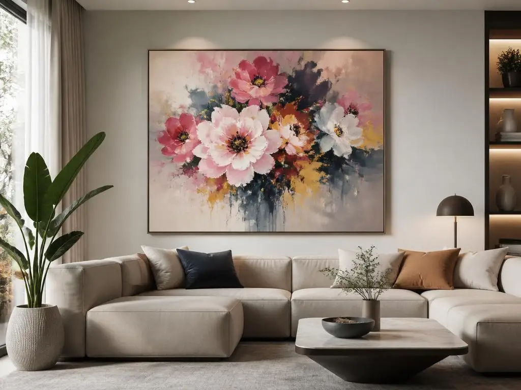 Sublimer son salon avec des peintures abstraites fleurs