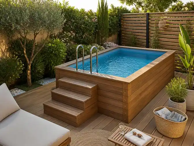 Aménager son jardin avec une petite piscine 2x3 hauteur 1m20 bois