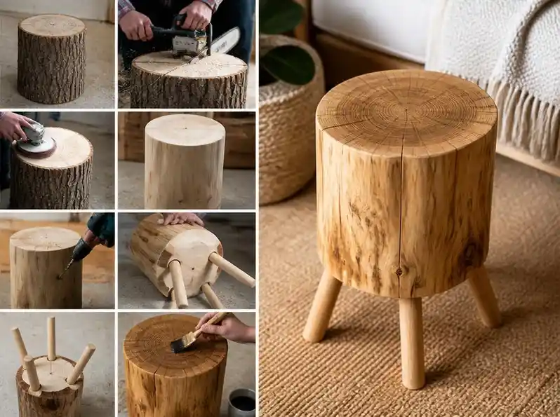 Fabriquer son tabouret rondin de bois maison étape par étape