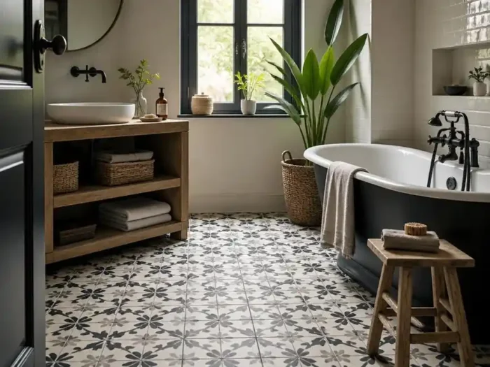 Inspiration et idee salle de bain carreau ciment pour un style unique