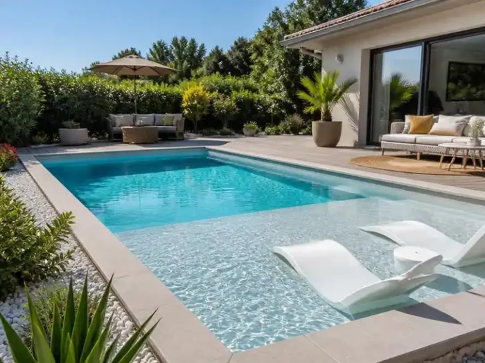 Optimiser votre espace extérieur avec une piscine coque avec plage immergée