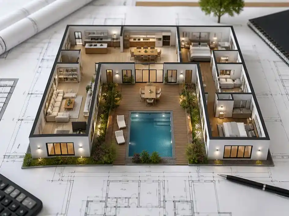 Visualiser son projet avec un plan maison en u 3d
